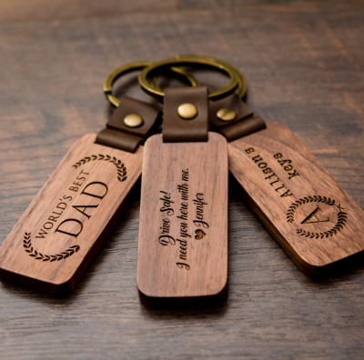 Wooden leather keychain